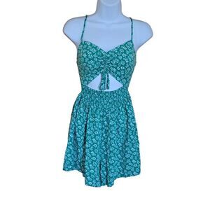 Green Floral Cutout Smocked Mini romper flower power cottagecore beach nautical